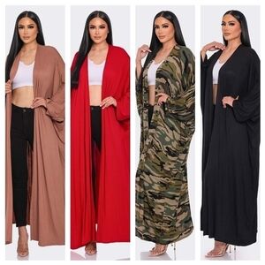 Long Sleeve Lightweight Open Front Maxi Cardigan Sweater Duster Jacket One Size